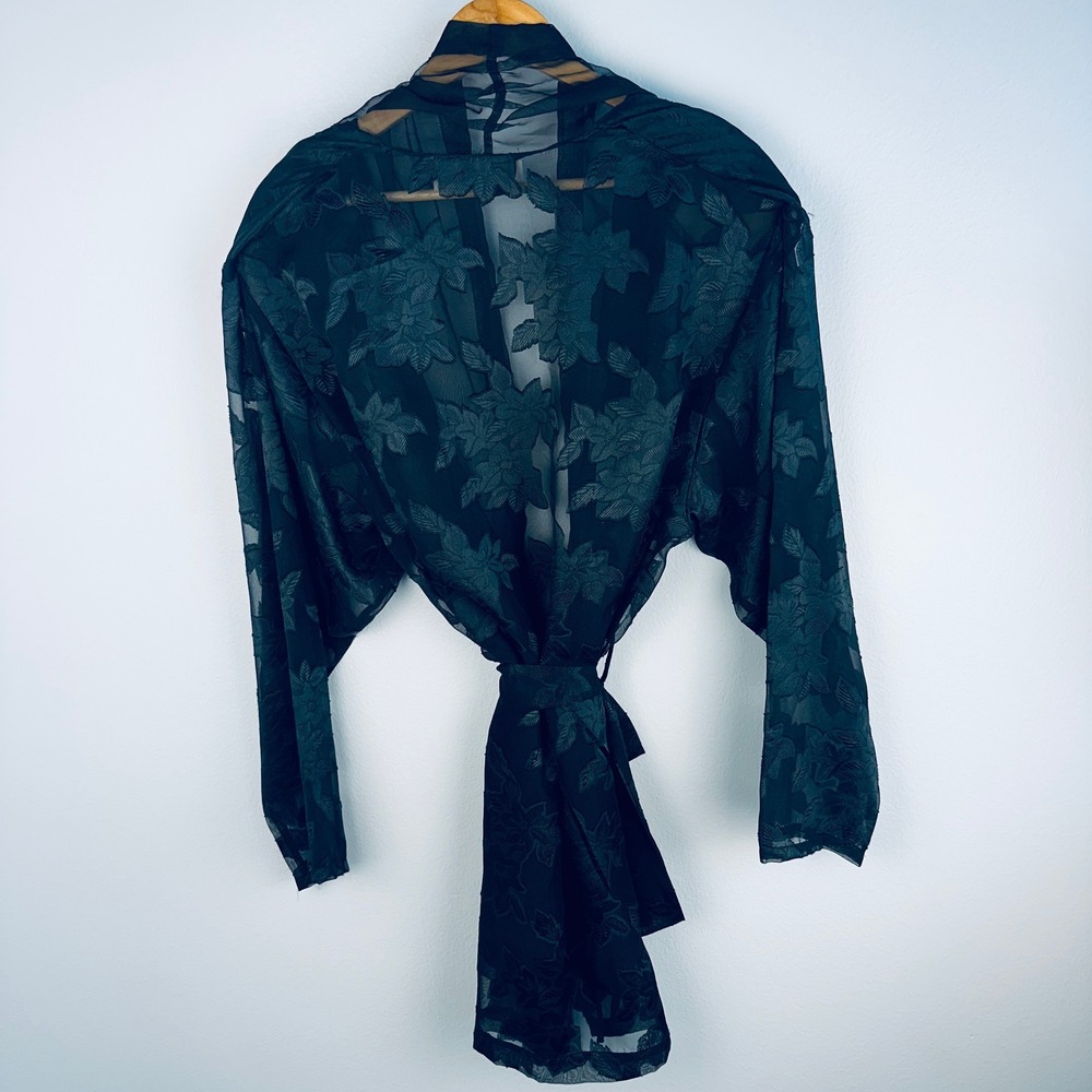 Victoria's Secret Vintage Gold‎ Label Black Sheer Floral Burnout Robe Large - Picture 3 of 10